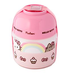 Contenitore per Alimenti Rotondo con Scomparti Impilati - Hello Kitty & Pusheen il Gatto