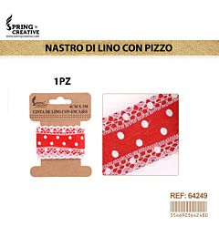 NASTRO IN LINO ORNATO ROSSO