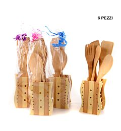 DC CASA MESTOLI LEGNO 32X10CM 5PZ C/PORTAMESTOLIDc