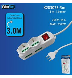 MULTIPRESA 4POS.10/16A BIPASSO+2 SCHUKO-3MExtrastar