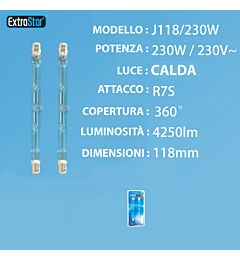 LAMPADINA A RISPARMIO ENERGETICO 230W R7S 118MM 27Extrastar