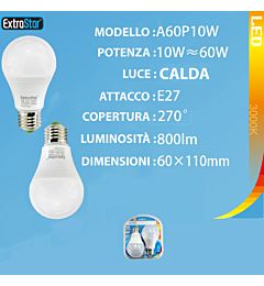 LAMPADINA LED E27 10W 800LM 3000K  2PZExtrastar