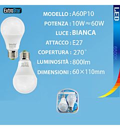 LAMPADINA LED E27 10W 800LM 6500K  2PZExtrastar