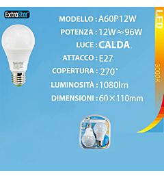 LAMPADINA LED E27 12W 1080LM 3000K  2PZExtrastar