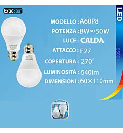 LAMPADINA LED E27 8W 640LM 6500K  2PZExtrastar