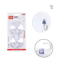 DC CASA GANCIO VENTOSA TONDO TRASPARENTE 8CM 2PZ