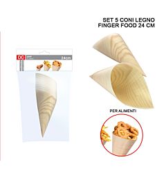 CONO LEGNO FINGER FOOD 24CM 5PZ ASS.Dc