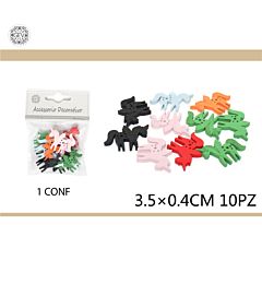 DECORAZIONE COLORATE IN LEGNO A FORMA DI UNICORNO  3.5CM X 0.4CM 10PZGev