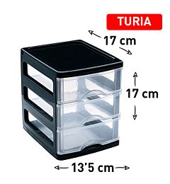 CASSETTIERA 3 CASSETTI TURIA NEROPlastic Forte