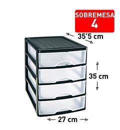 CASSETTIERA DA SCRIVANIA 4 CASSETTI NEROPlastic Forte