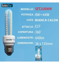 LAMPADA DI LED E27 8W 640LM LUCE CALDAExtrastar