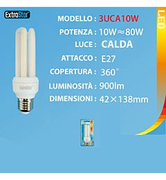 LAMPADINA A LED OPACA 3U E27 10W 900LM 3000KExtrastar