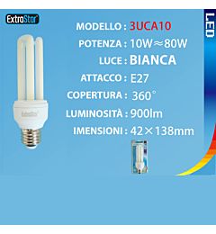 LAMPADINA A LED OPACA 3U E27 10W 900LM 6500KExtrastar