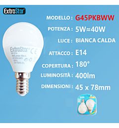 LAMPADINA LED E14 5W 400LM  2PZ LUCE CALDAExtrastar