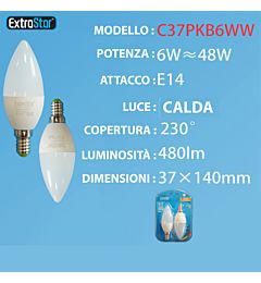 LAMPADINA LED E14 6W 480LM  2PZ LUCE CALDAExtrastar