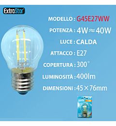 LAMPADINA LED E27 4W 400LM LUCE CALDAExtrastar
