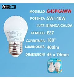 LAMPADINA LED E27 5W 400LM  2PZ LUCE CALDAExtrastar