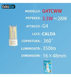 LAMPADINA LED G4 3.5W 350LM 12V LUCE CALDAExtrastar