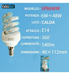 LAMPADINA LED SPIRALE E14 6W 540LM LUCE CALDAExtrastar