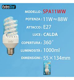 LAMPADINA LED SPIRALE E27 11W 1000LM LUCE CALDAExtrastar