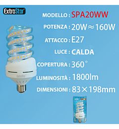 LAMPADINA LED SPIRALE E27 20W 1800LM LUCE CALDAExtrastar
