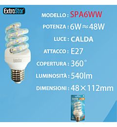 LAMPADINA LED SPIRALE E27 6W 540LM LUCE CALDAExtrastar