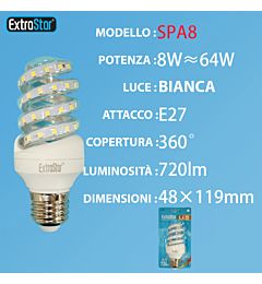 LAMPADINA LED SPIRALE E27 8W 720LM LUCE FREDDAExtrastar
