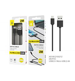 AS108 NE CAVO DATI PER MICRO USB, 2A 2M, NEROOne Plus