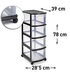 CASSETTIERA 4 CASSETTI CON RUOTE NERO