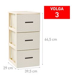 CASSETTIERA 3 CASSETTI VOLGA RATTAN AVORIO