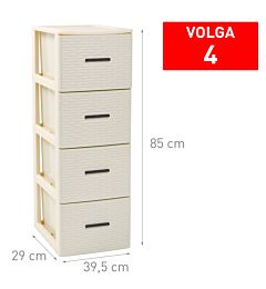 CASSETTIERA 4 CASSETTI VOLGA RATTAN AVORIO