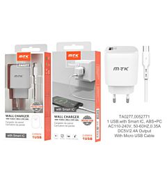 MTK CARICATORE USB A MURO CON USB 2.4A, BIANCOMTK