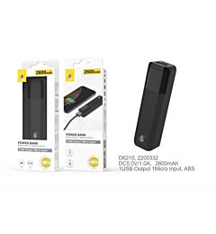 D6210 NE, POWER BANK SORLAX 2600 MAH, NERO