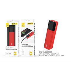 D6210 RJ, POWER BANK SORLAX 2600 MAH, ROSSO