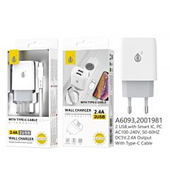 ONEPLUS CARICATORE USB A MURO CON 2 USB 2.4A, BIANCOOne Plus