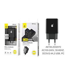 ONEPLUS CARICATORE USB A MURO CON 2 USB 2.4A, NERO