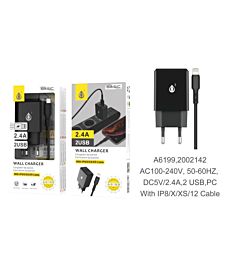 ONEPLUS CARICATORE USB A MURO BASIC CON 2 USB 2.4A, NERO