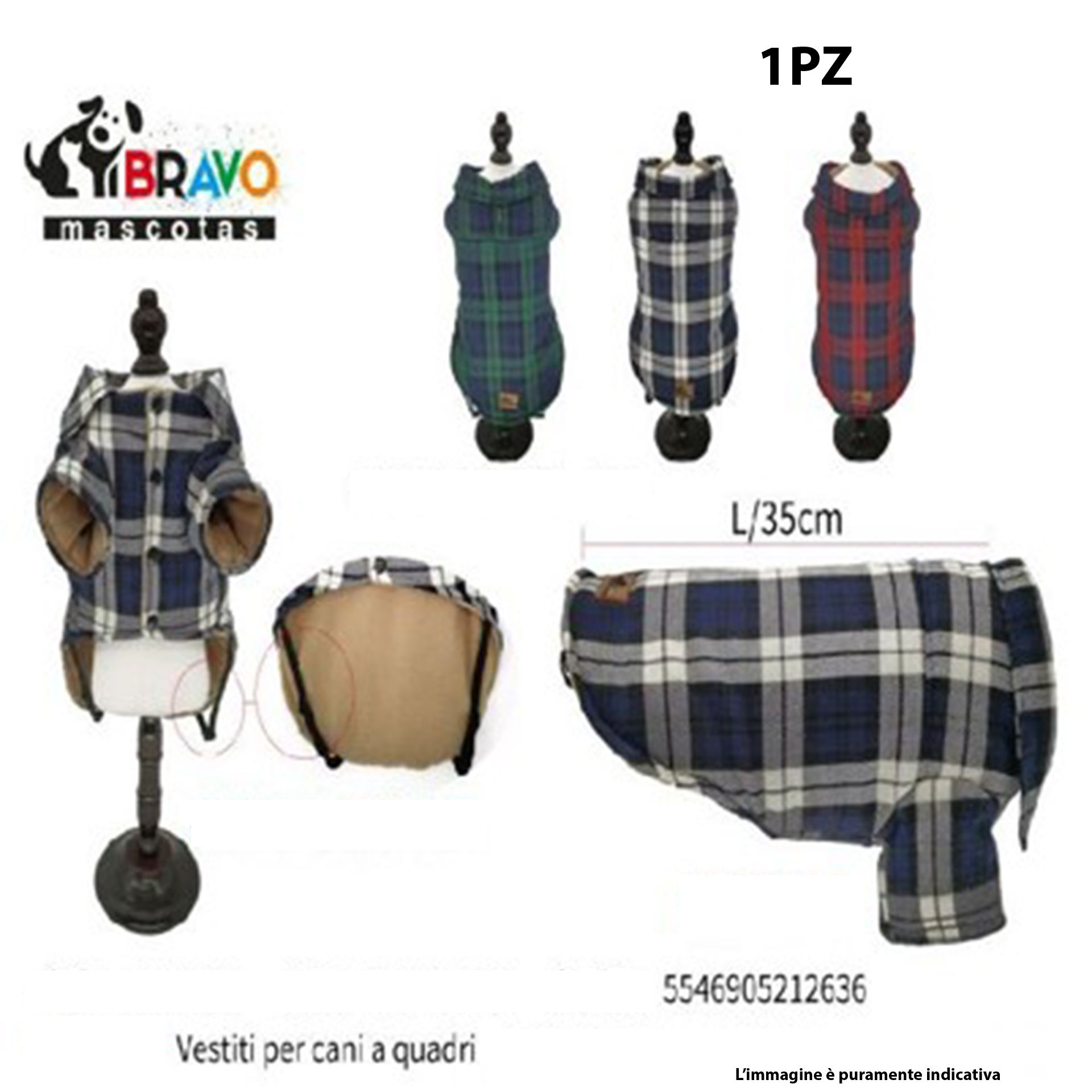 VESTITI PER CANI A QUADRI L/35CMBravo1997