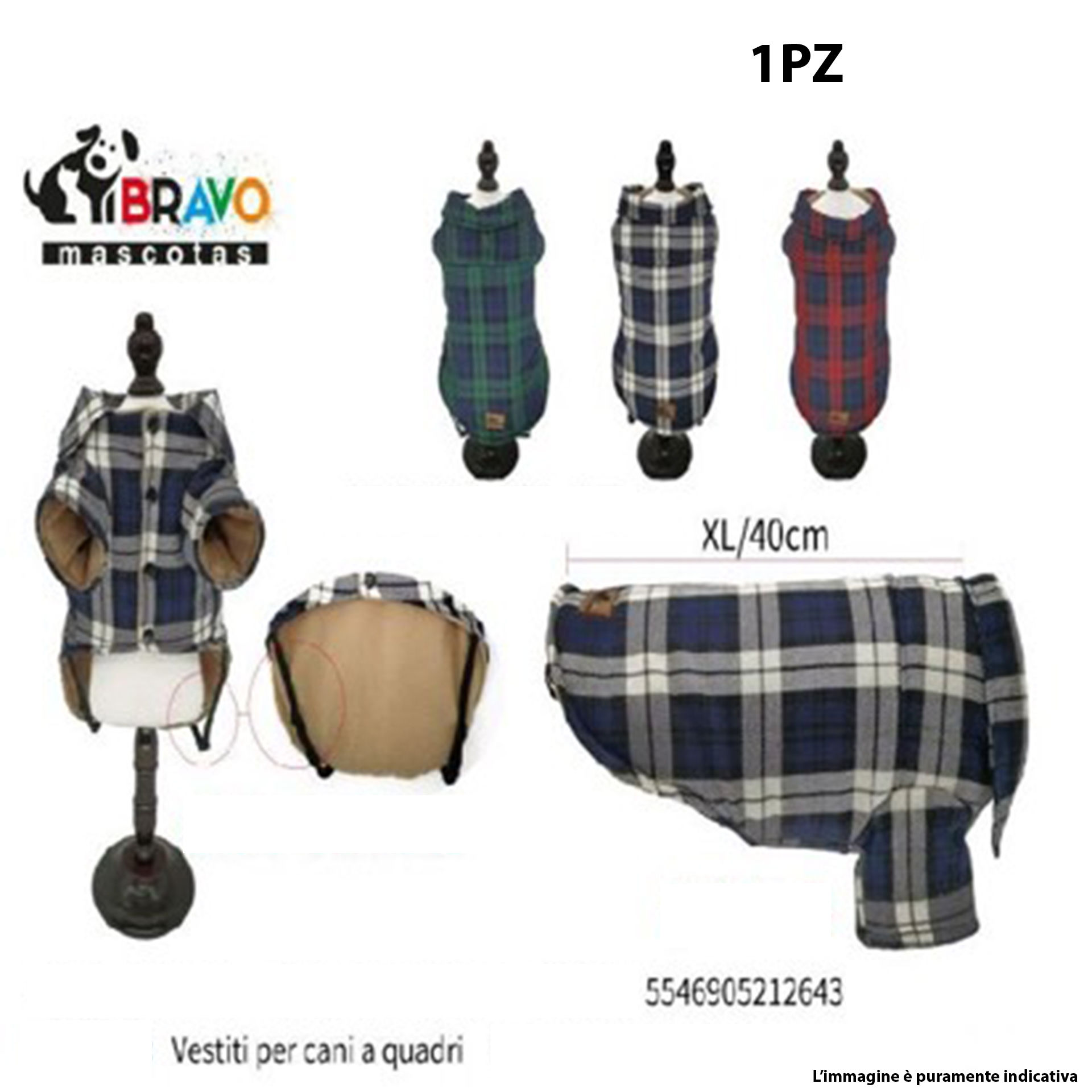 VESTITI PER CANI A QUADRI XL/40CMBravo1997