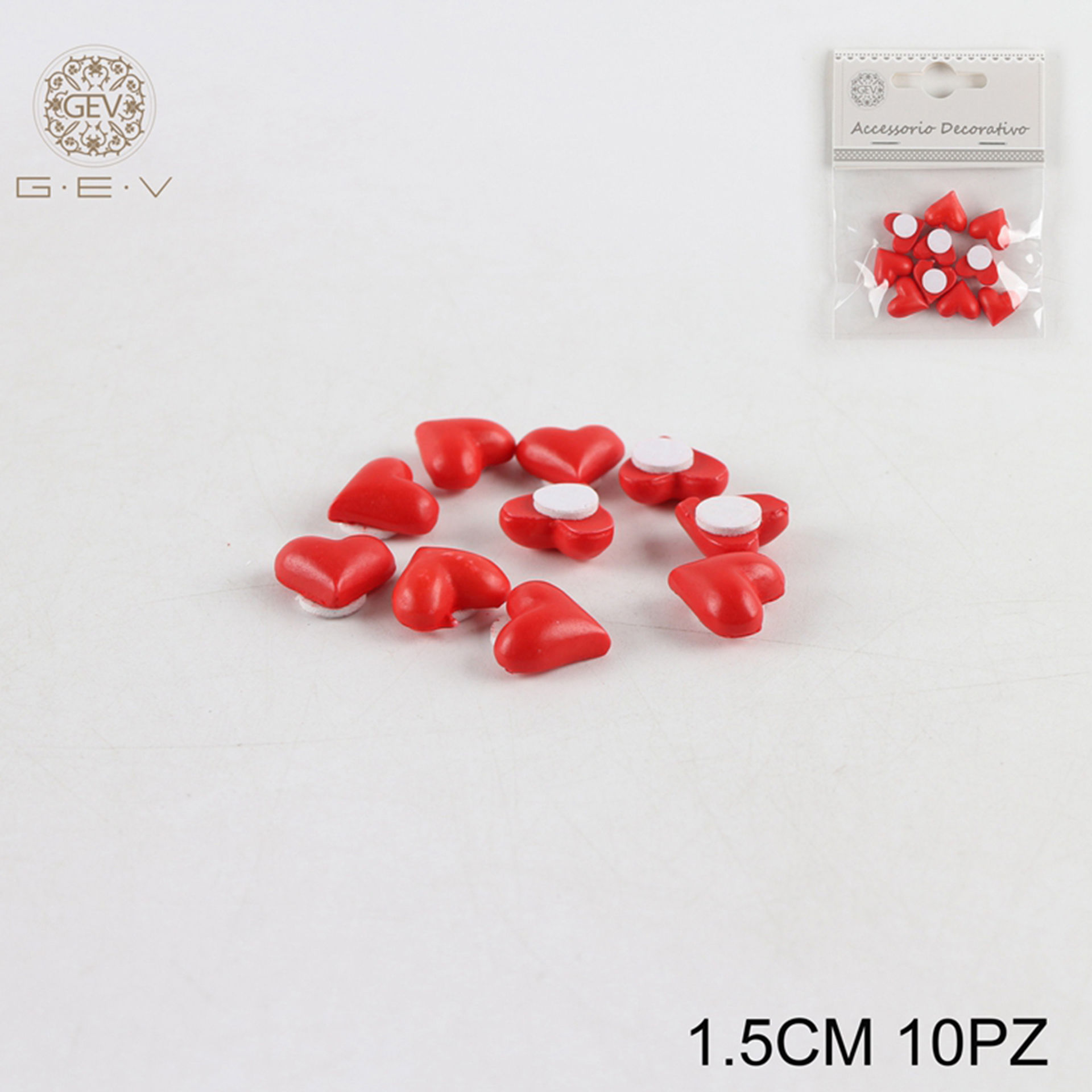 ADESIVO CUORE 1.5CM ROSSO CF.10PZGev