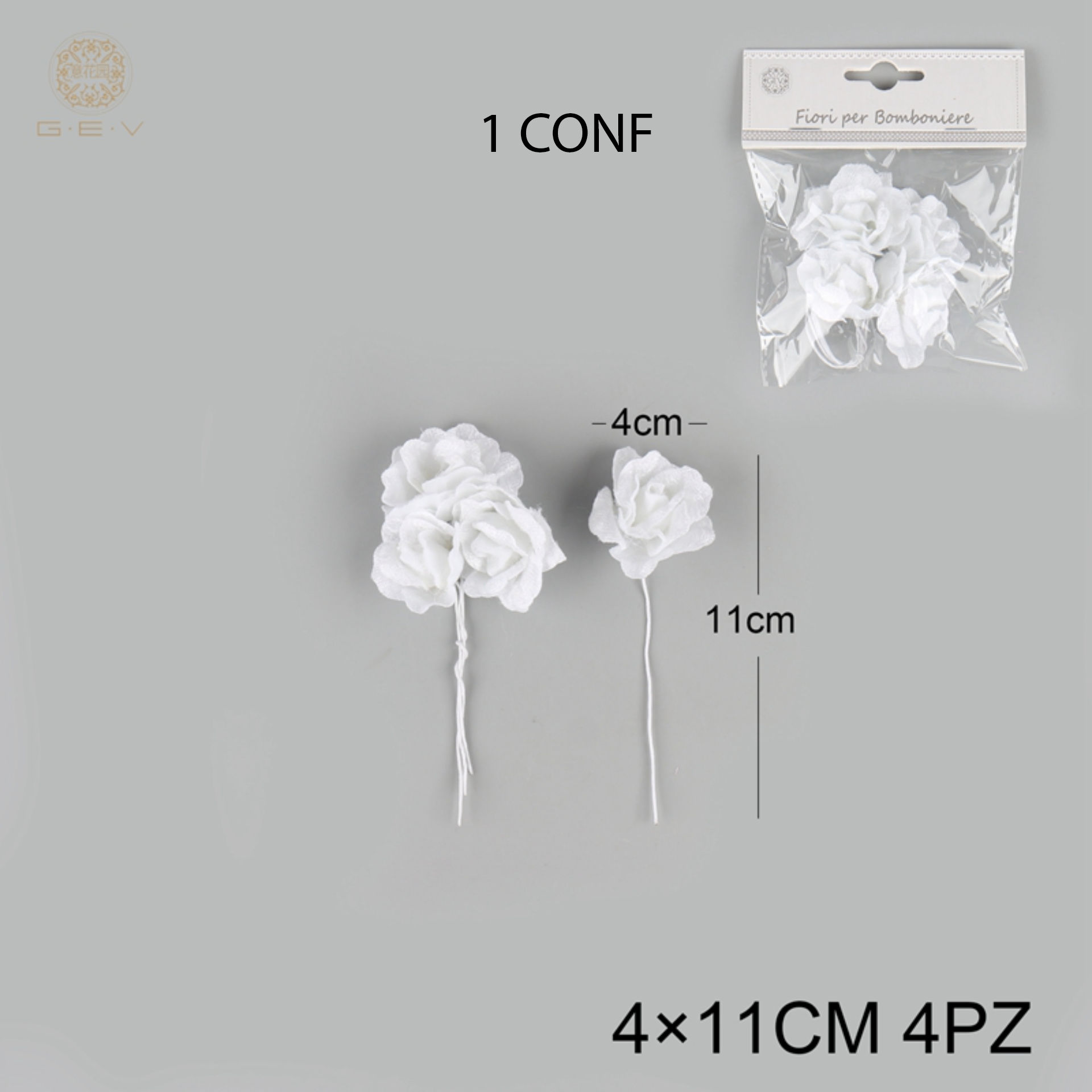 GEV FIORELLINI X BOMBONIERE 4CM 4PZ BIANCOGev