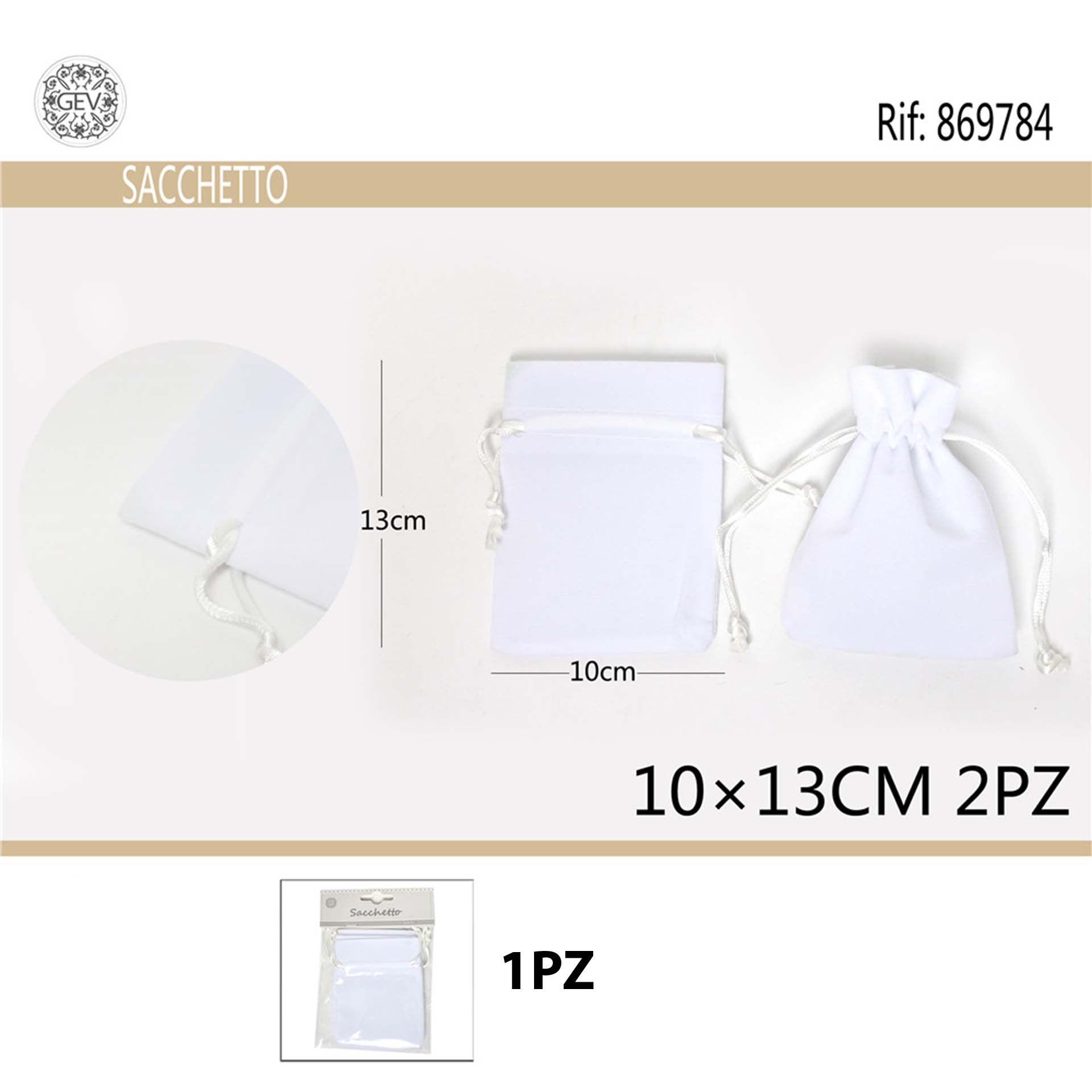 SACCHETTI VELLUTO 10*13CM 2PCS BIANCOGev