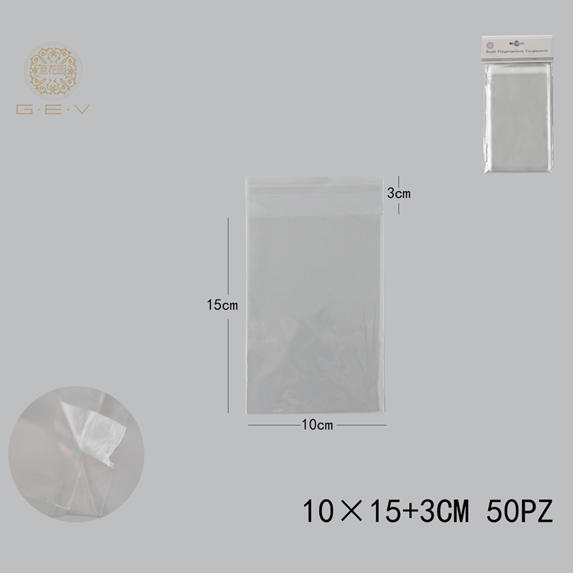 SACCHETTO TRASPARENTI 10*15 3 OPP 50PCSGev