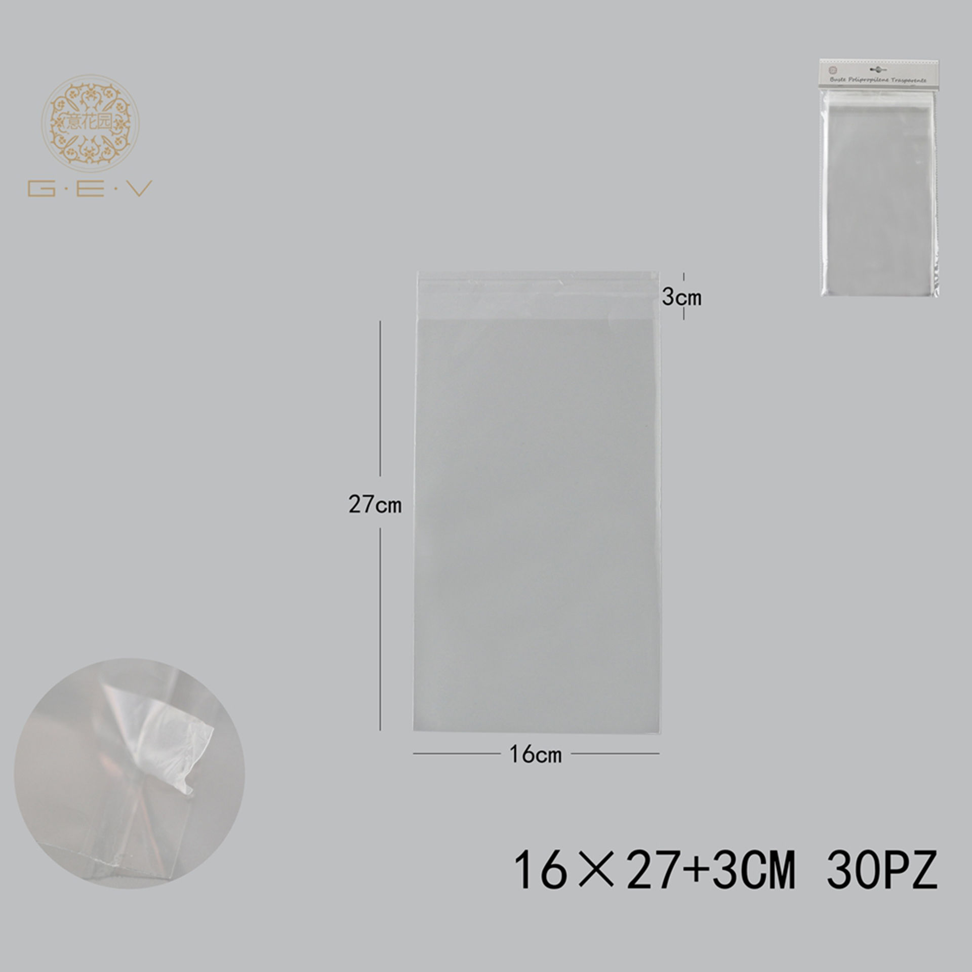 SACCHETTO TRASPARENTI 16*273 OPP 30PCSGev