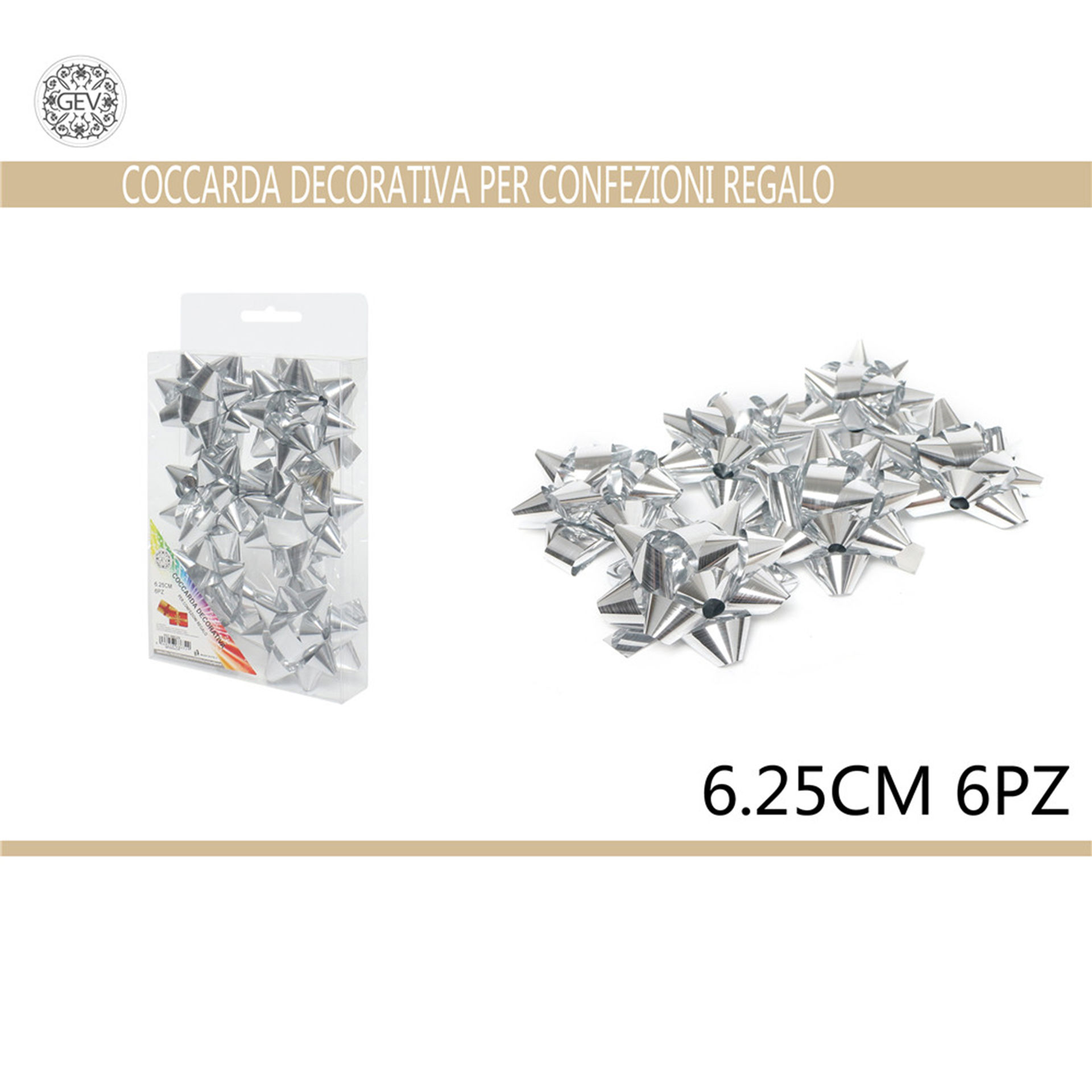 COCCARDA 6.25CM 6PZ ARGENTOGev