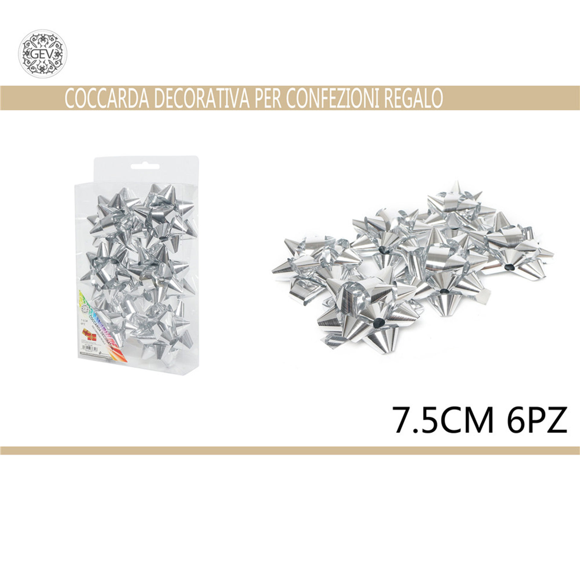 COCCARDA 7.5CM 6PZ ARGENTOGev