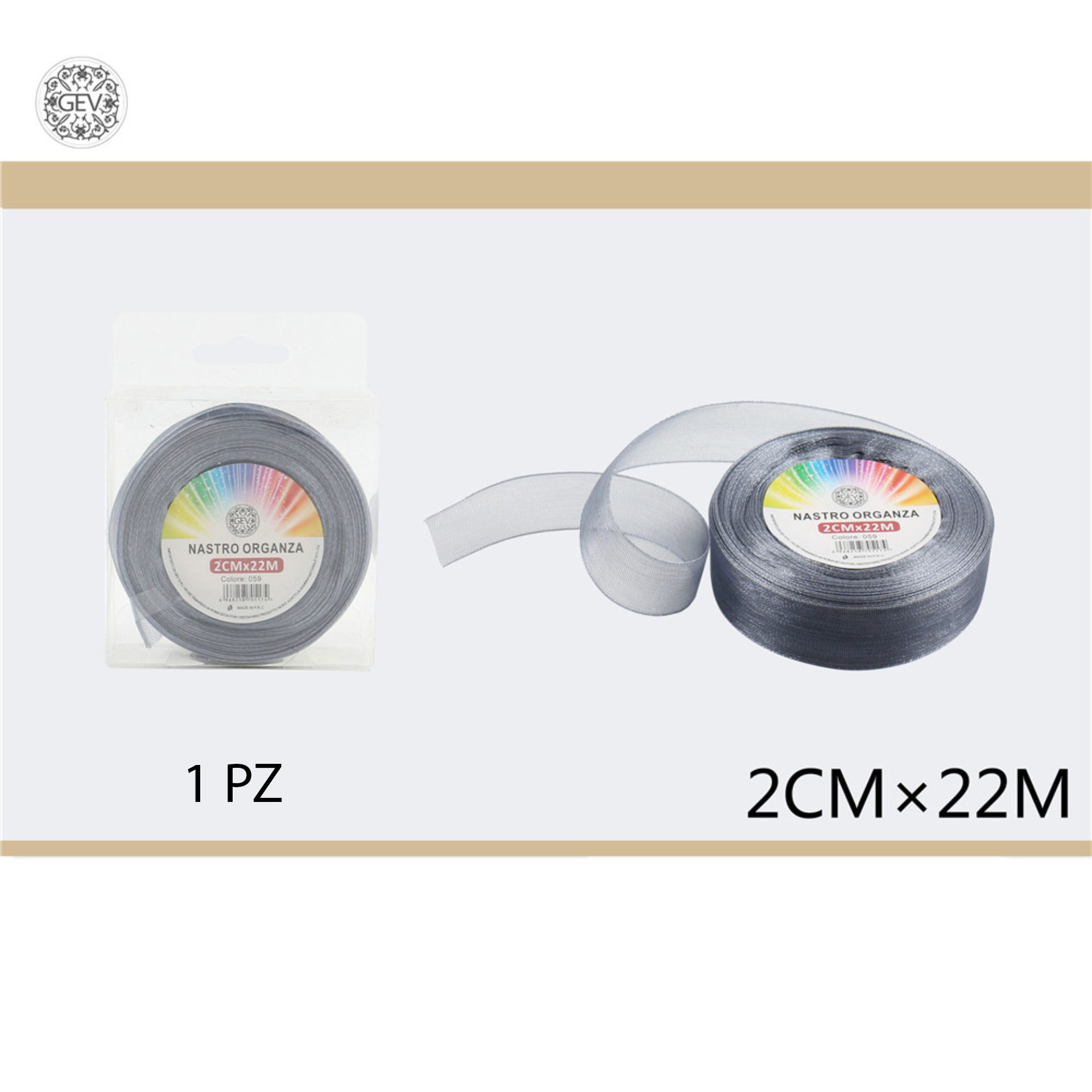 GEV NASTRO ORGANZA 2CM*22M GRIGIOGev