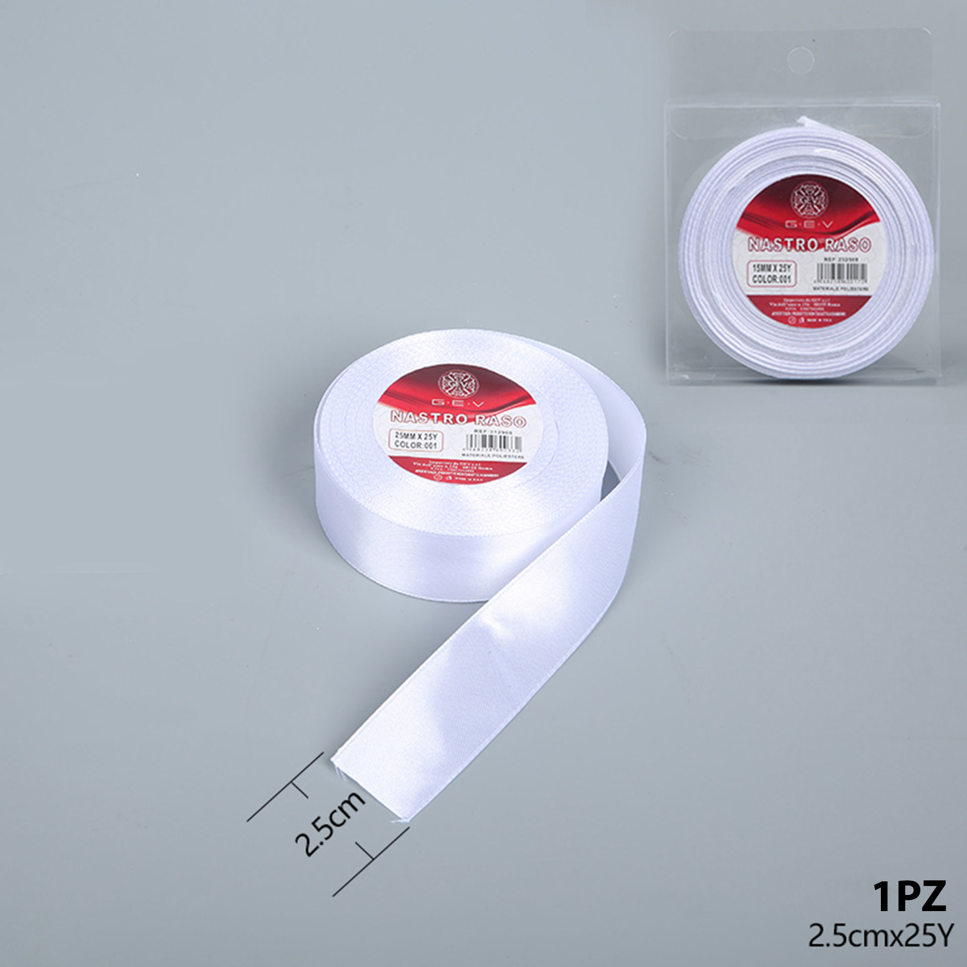 NASTRO RASO 2.5CMX25Y 001BIANCOGev