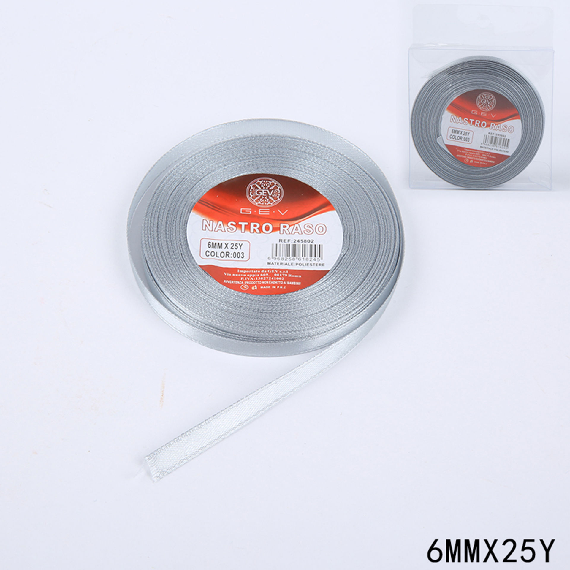 NASTRO RASO0.6CM*250Y 2PZ 003 GRIGIOGev