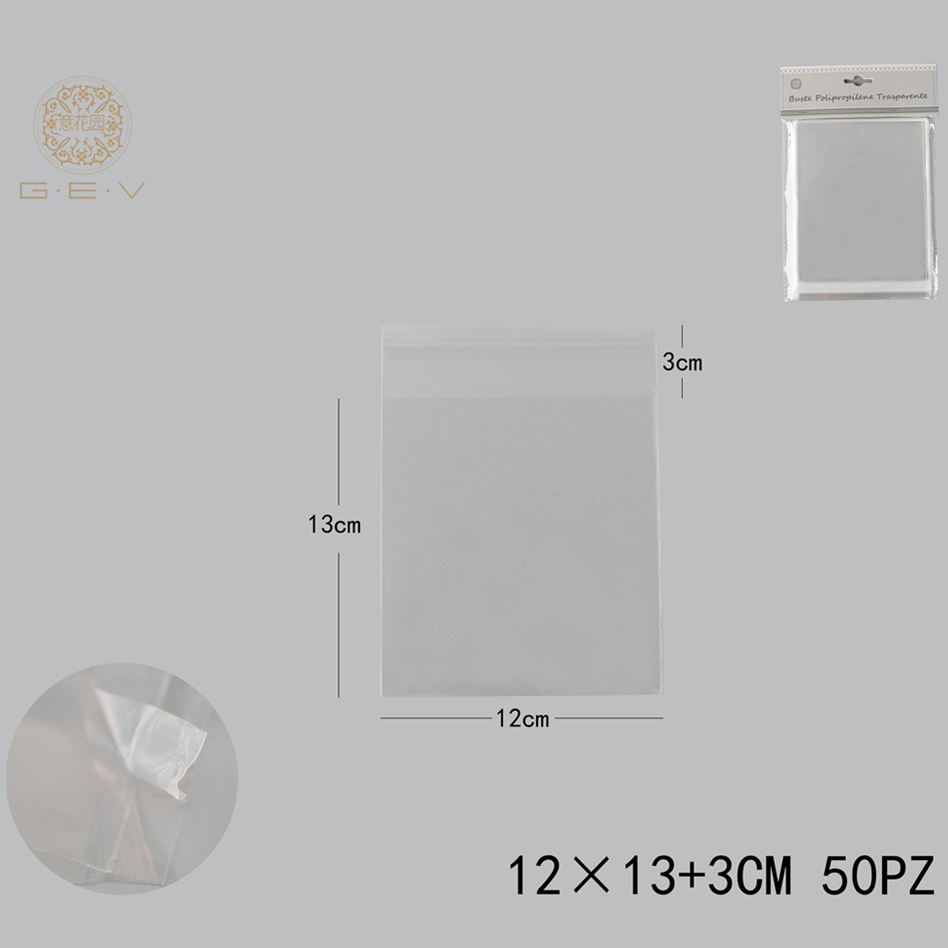 SACCHETTO TRASPARENTI 12*13 3 OPP 50PCSGev